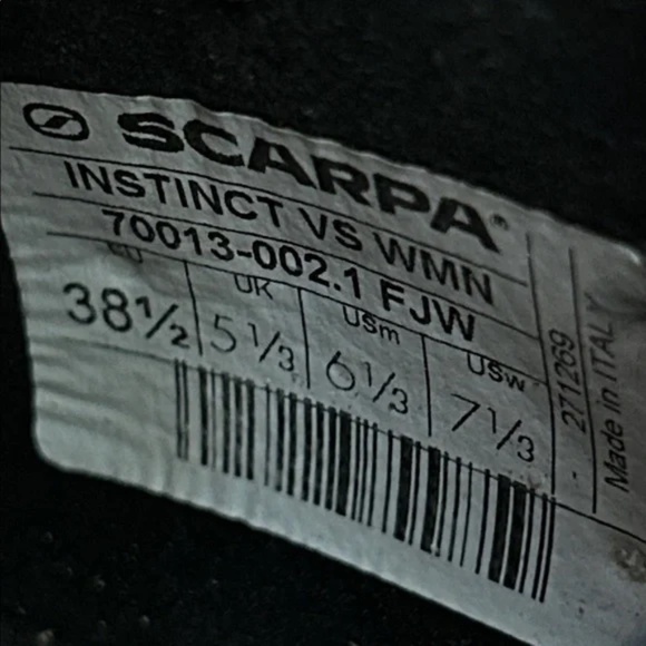 Scarpa Instinct VS Rock Climbing Shoes Black Aqua Size 38.5 / Womens 7 1/3 - Picture 2 of 12